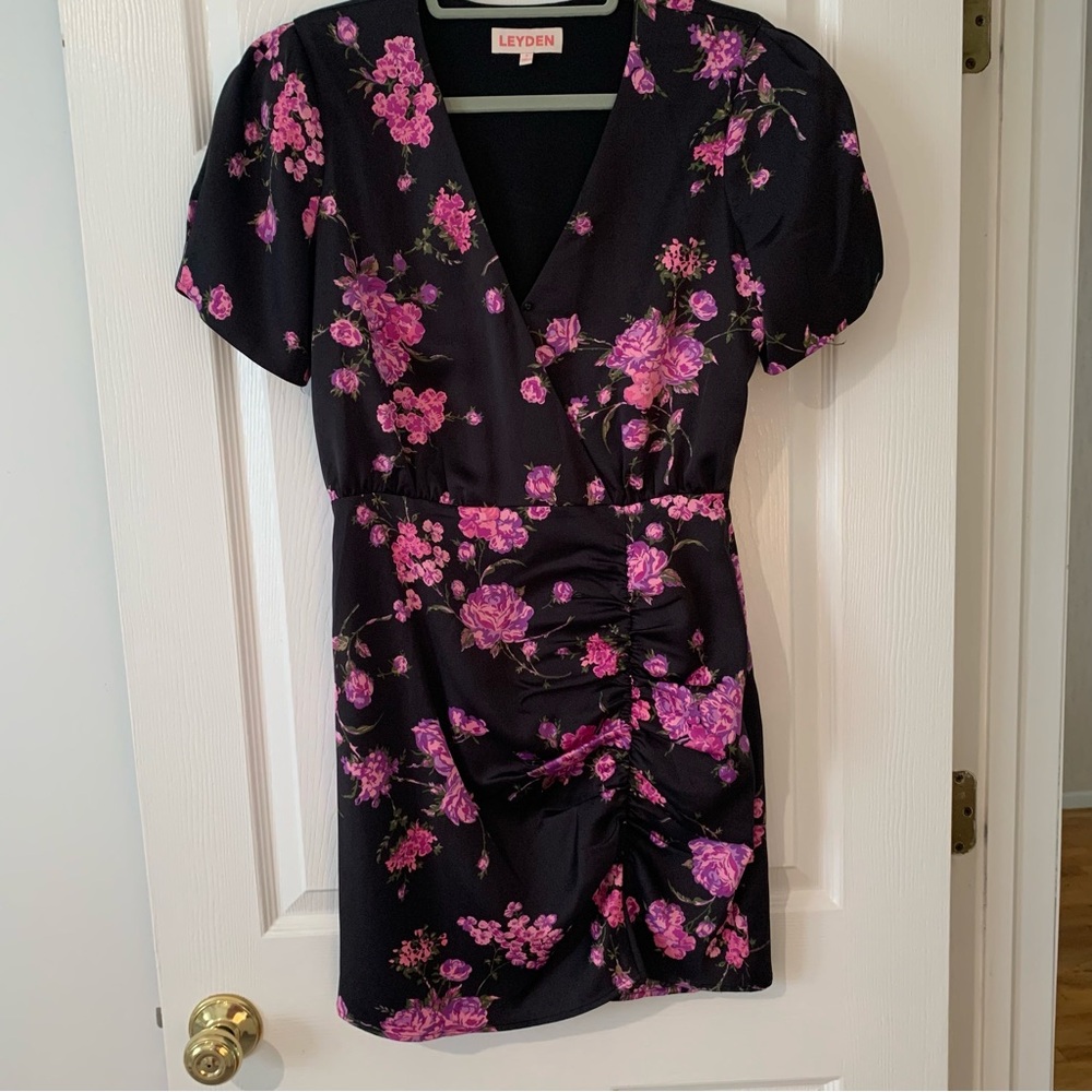 Leyden Black Dress with Pink Floral Design S